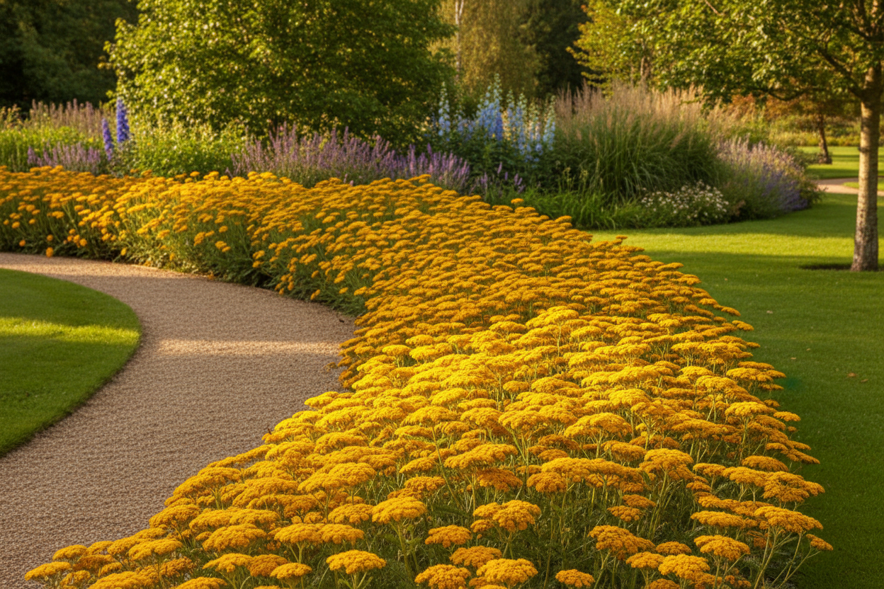 achillea 'moonshine' yarrow perennial plants as garden border