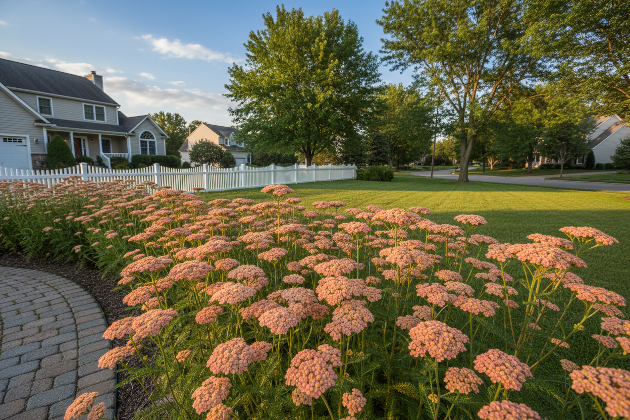 Achillea Yarrow 'Apricot Delight' Perennial Plants, suburban neighborhood