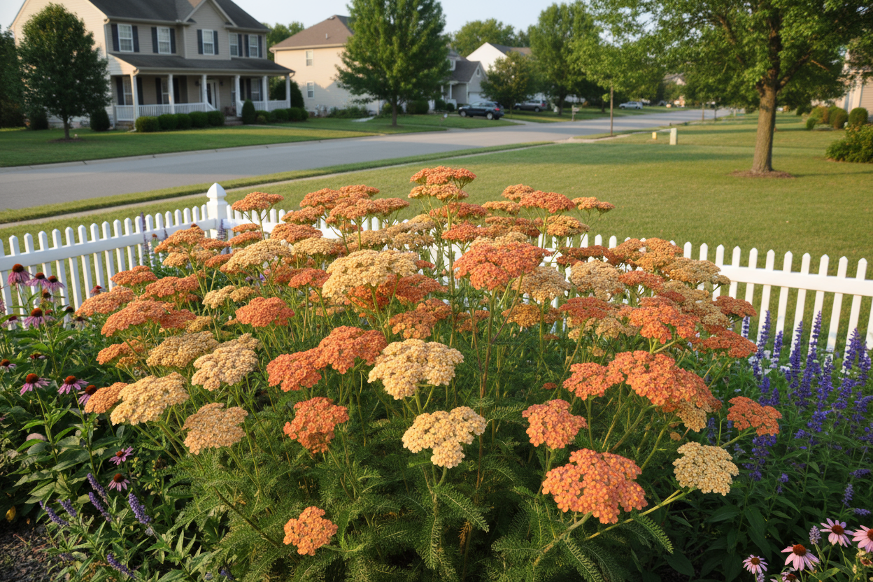 Achillea Yarrow 'Apricot Delight' Plants, suburban neighborhood