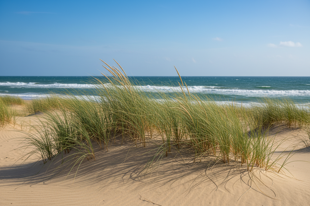 Ammophila breviligulata - Dune Grass perennial plants, beachside setting,