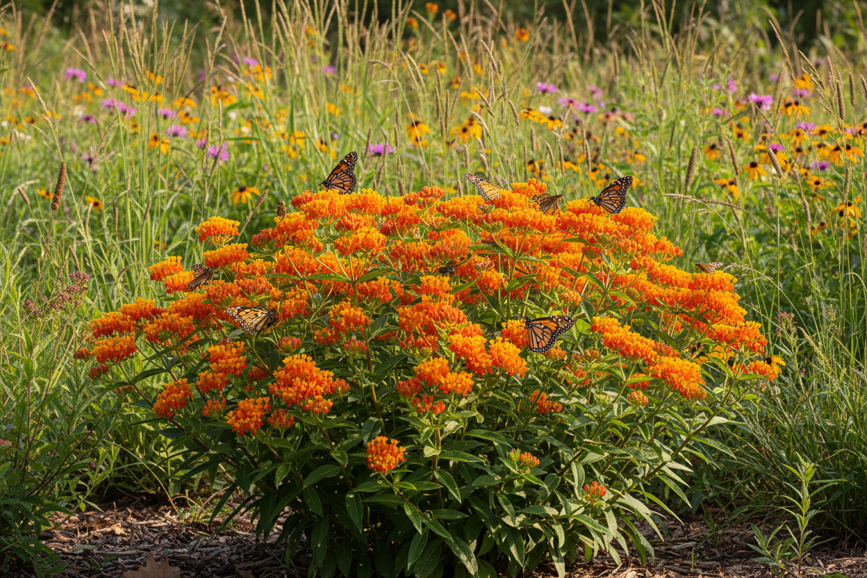 Asclepias tuberosa 'Gay Butterflies' perennial plants, native setting