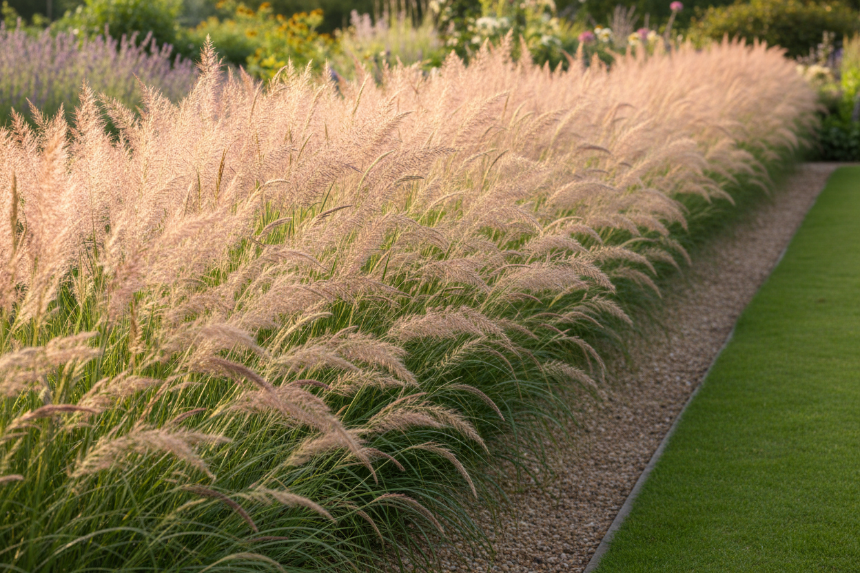 Calamagrostis brachytricha tall perennial feather reed grass as a border