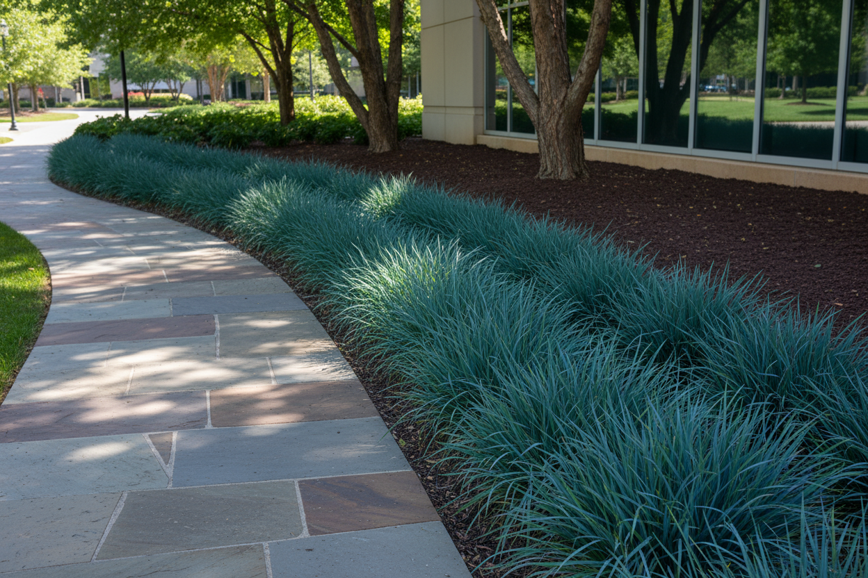 Carex 'Blue Zinger' Ornamental shade grass, border, edge, commercial setting