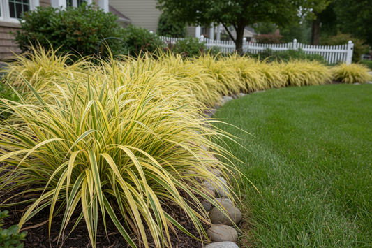 Carex 'evergold' perennial plant, edge, borde, suburban setting
