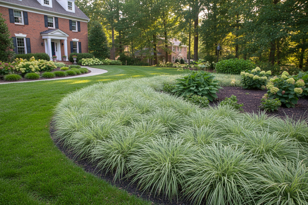 Carex pensylvanica Sedge-Pennsylvania, Oak Sedge perennial ornamental grass, as a border, suburban setting,