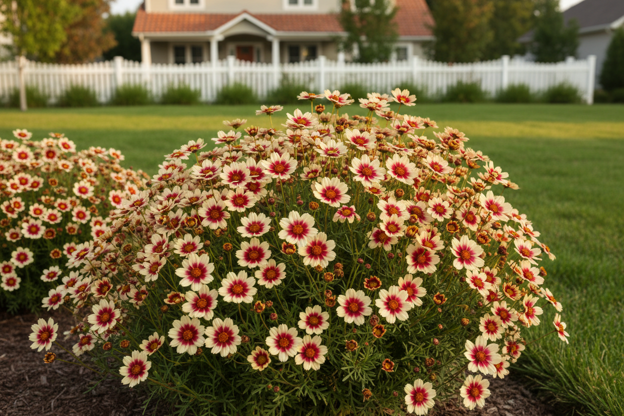 Coreopsis UpTick™ Cream & Red, suburban setting