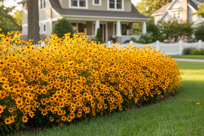 Coreopsis UpTick™ Gold & Bronze, suburban setting