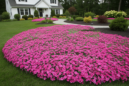 Dianthus 'Neon Star' perennial groundcover plants, suburban setting
