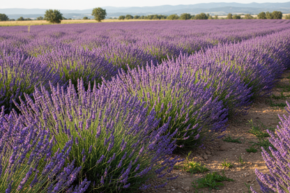 lavender 'super blue' perennial plants in a lavender field