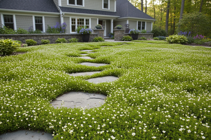 Sagina 'Scotch' Moss perennial plants, suburban setting,