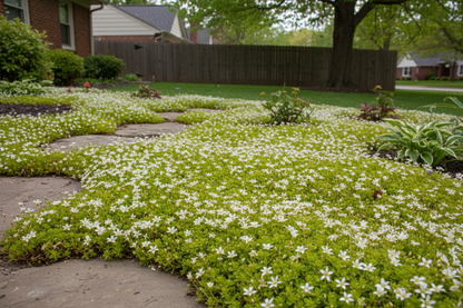 Sagina 'Scotch' Moss perennial plants, suburban setting,