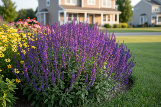 Salvia 'may night' perennial plants, suburban garden