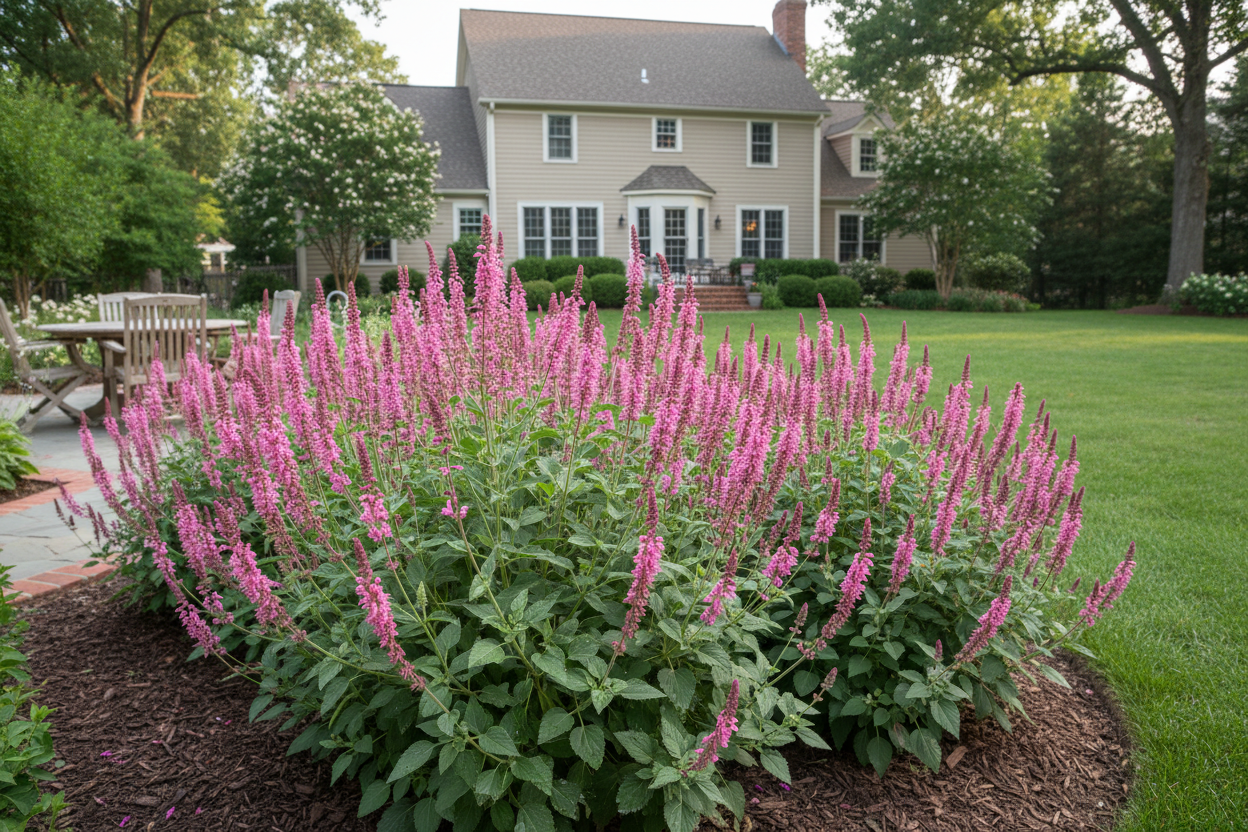 Salvia 'rose marvel' perennial plants, suburban garden